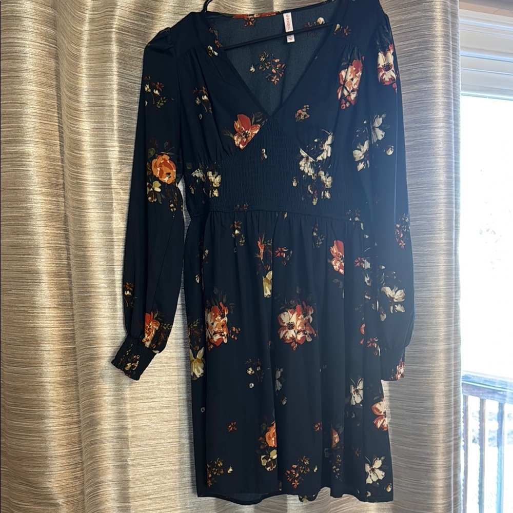 Blue Green Long Sleeve V-Neck Sundress